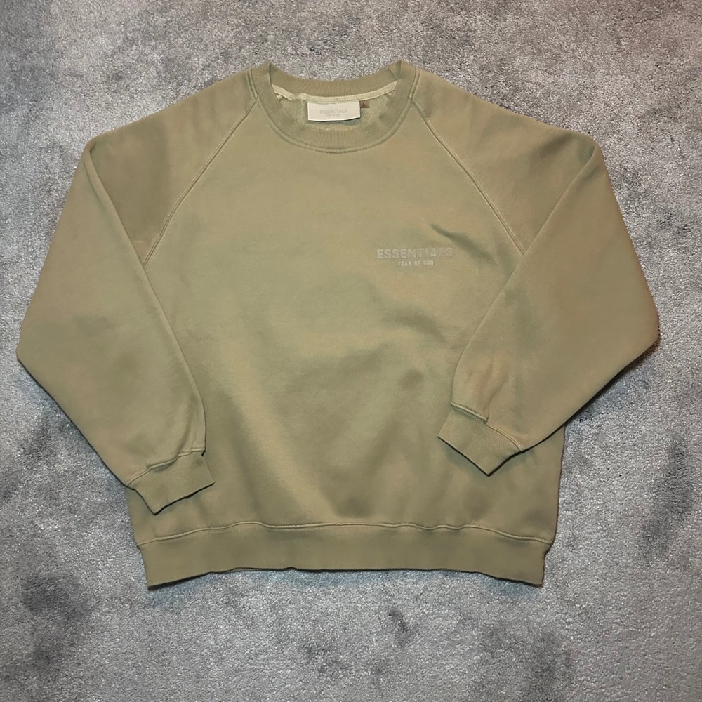 Fear of God Essentials Sweatshirt Mens Large Tan Crewneck Fleece Pullover